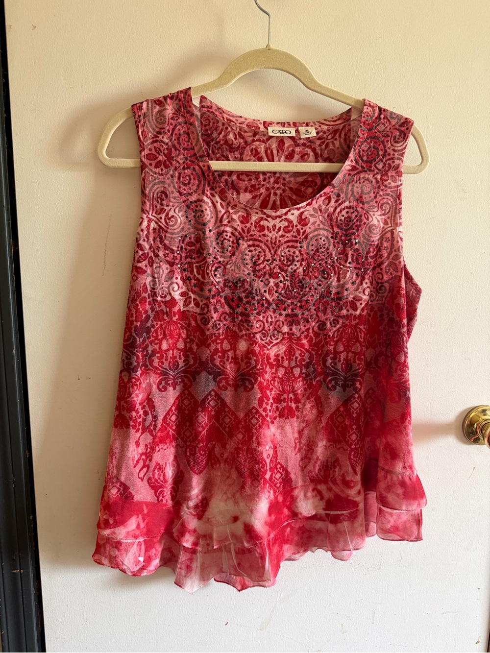 Cato XL Sleeveless Paisley Beaded Chiffon Tank Top